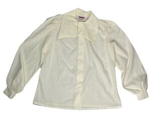 Vintage Judy Bond Top Cream Pointed Collar Button Up Retro Woman’s Size 10